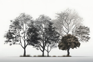 black and white trees, white background, AI-Generated Image