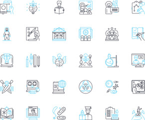 Asset management linear icons set. Investments, Portfolio, Assets, Wealth, Finance, Risk, Diversification line vector and concept signs. Allocation,Strategy,Performance outline illustrations