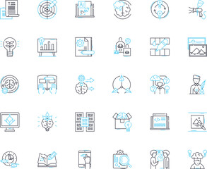 Abstract painting linear icons set. Colorful, Fluid, Bold, Expressionistic, Vibrant, Ethereal, Dreamy line vector and concept signs. Textured,Mesmerizing,Surreal outline illustrations