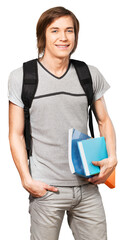 Caucasian student with a backpack