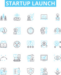 startup launch vector line icons set. Launch, Startup, Entrepreneur, Business, Begin, Fund, Found illustration outline concept symbols and signs
