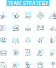 Team strategy vector line icons set. Collaboration, Planning, Alignment, Execution, Communication, Participation, Synergy illustration outline concept symbols and signs