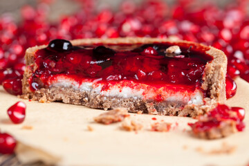 sweet dessert of chocolate cake with cream and berry flavor
