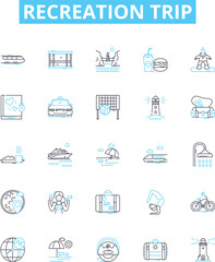 Recreation trip vector line icons set. Recreation, Trip, Holiday, Tour, Vacation, Excursion, Outing illustration outline concept symbols and signs