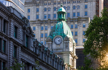 Scenic Vancouver financial district in the city downtown near Robson square.