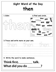 Sight words educational worksheet for preschool and primary school learning, coloring activities for children, preschool activities