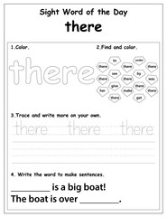 Sight words educational worksheet for preschool and primary school learning, coloring activities for children, preschool activities