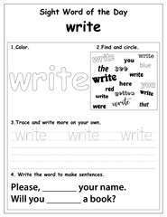 Sight words educational worksheet for preschool and primary school learning, coloring activities for children, preschool activities
