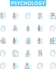 Psychology vector line icons set. Psychology, Behavior, Mental, Mind, Cognitive, Trauma, Therapy illustration outline concept symbols and signs