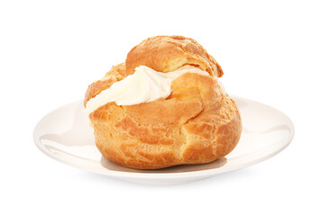 Delicious profiterole with cream filling isolated on white