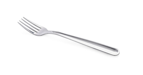 One shiny metal fork isolated on white