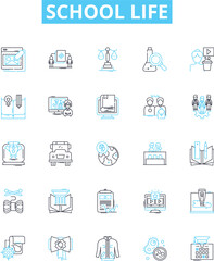 School life vector line icons set. learning, friends, education, teachers, playground, sports, knowledge illustration outline concept symbols and signs