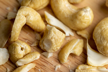 scattered pile of cashew nuts