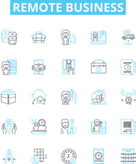 Remote business vector line icons set. Remote, Business, Teleworking, Telecommuting, Virtual, Remotely, Outsourcing illustration outline concept symbols and signs