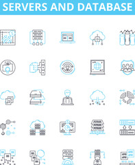 Servers and database vector line icons set. Servers, Databases, SQL, MySQL, PostgreSQL, Oracle, Microsoft SQL Server illustration outline concept symbols and signs