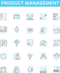 Product management vector line icons set. Product, Management, Planning, Development, Optimization, Branding, Delivery illustration outline concept symbols and signs