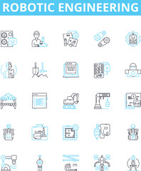 Robotic engineering vector line icons set. Robotics, Engineering, Automation, Machines, Programming, Artificial, Intelligence illustration outline concept symbols and signs