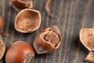 debris left after peeling the hazelnuts from the shell