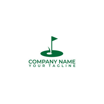 Golf flag on green grass and hole. Isolated on white background. Flat vector illustration. Sport concept. Goal achievement sign.