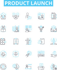 Product launch vector line icons set. Launch, Product, Concept, Promotion, Strategy, Research, Audience illustration outline concept symbols and signs