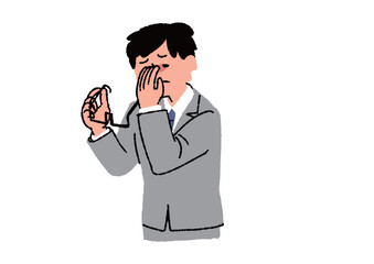 度のあっていないメガネで目が疲れる男性　眼精疲労や目の病気に関するイラスト
