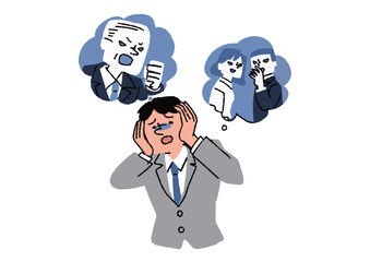 ストレスをたくさん抱えているスーツの男性　病気の治療や予防
