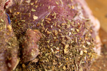 pickled meat with aromatic spices and herbs