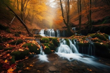 Amazing waterfall in autumn forest