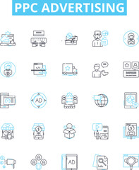 PPC advertising vector line icons set. Pay-per-click, Advertising, PPC, Campaign, Cost, Clicks, Targeting illustration outline concept symbols and signs