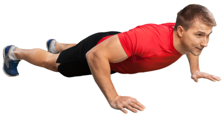 Fitness, sport, training smiling man doing push-ups
