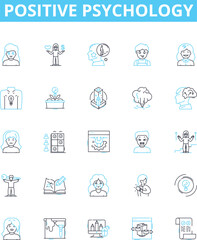 Positive psychology vector line icons set. Hope, Optimism, Happiness, Resilience, Motivation, Gratitude, Self-Esteem illustration outline concept symbols and signs