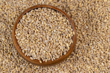 Cheap tasteless barley porridge close-up