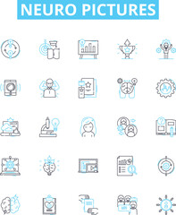 Neuro pictures vector line icons set. Neuroimage, Neurography, Brain, MRI, CT, fMRI, PET illustration outline concept symbols and signs