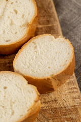 Sliced soft French bread made of wheat flour