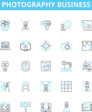 photography business vector line icons set. Photography, Business, Studio, Capture, Camera, Shots, Images illustration outline concept symbols and signs