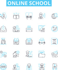 online school vector line icons set. e-learning, virtual, online, education, classes, academy, platform illustration outline concept symbols and signs