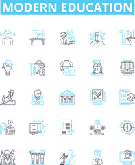 Modern education vector line icons set. Modern, Education, Technology, Online, Interactive, Learning, Digital illustration outline concept symbols and signs