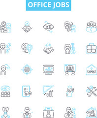 Office jobs vector line icons set. Clerical, Executive, Managerial, Administration, Secretary, Accountant, Clerk illustration outline concept symbols and signs