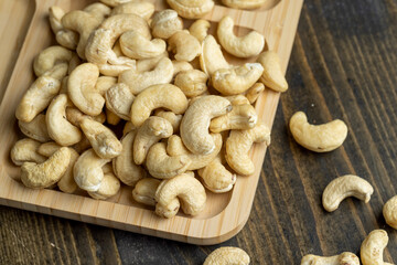 Hard roasted and peeled cashew nuts on the table