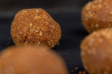 delicious round chocolate candy made of cocoa and sugar