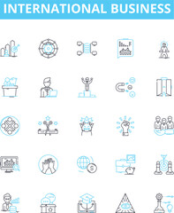International business vector line icons set. Global, Trade, Export, Import, Multinational, Commerce, Corporate illustration outline concept symbols and signs
