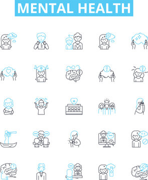 Mental health vector line icons set. Mental, health, psychological, wellbeing, stress, anxiety, depression illustration outline concept symbols and signs