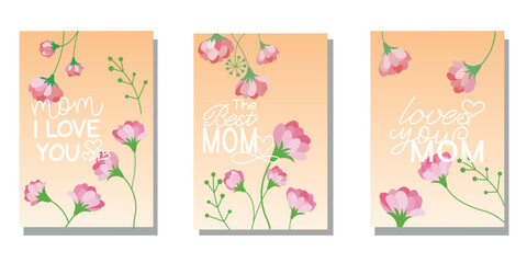 Fototapeta na wymiar Set of frame for Happy mother's day. Floral decoration template collection for mothers day. Vector illustration.