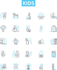 Kids vector line icons set. Children, Toddlers, Babies, Preschoolers, Juveniles, adolescents, Teenagers illustration outline concept symbols and signs