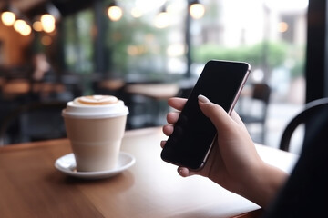 Business people using smartphones while drinking coffee.