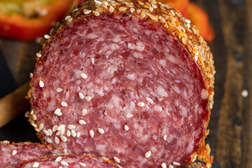 fresh sausage with sesame seeds and aromatic spices