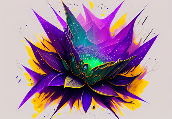 Fabulous drawing of colorful flowers with tropical leaves, generative ai