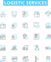 Logistic services vector line icons set. Logistics, Services, Delivery, Shipping, Freight, Management, Supply illustration outline concept symbols and signs