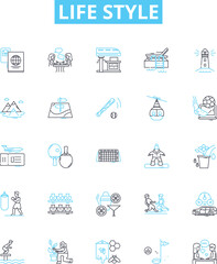 Life style vector line icons set. Lifestyle, Trend, Habits, Well-being, Fashion, Attitude, Exercise illustration outline concept symbols and signs