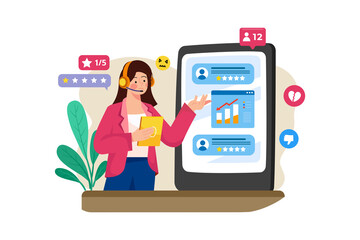 A public relations specialist responds to negative online reviews.